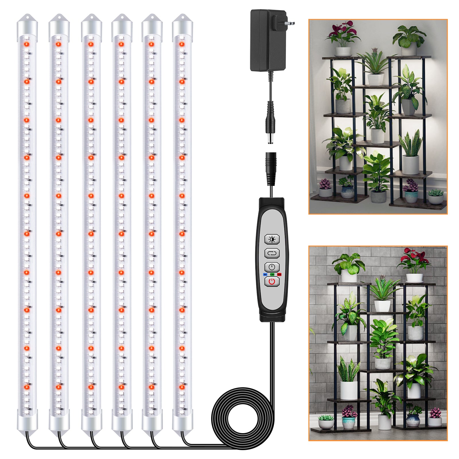 Niello 1Pack 6 Bars Grow Light Strips for Indoor Plants with Auto ON/Off  Timer 6/12/18H, 5 Dimmable Levels for Shelves Plant Growing (6 Bars, 1 Pack)