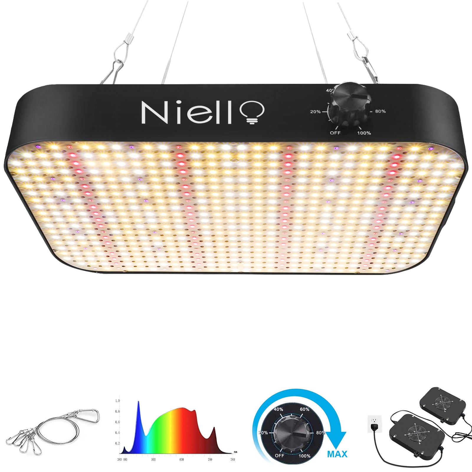 phlizon 1200w led plant grow light NIELLO 1200W Full Spectrum Dimming Grow Light, plant light for indoor –  Niello Shop