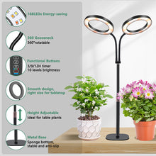 Load image into Gallery viewer, Niello 2Head Grow Lamp for Indoor Plants, LED Plant Lamp with Two Heads for Desk, Height Adjustable, Auto On/Off Timer with 3/9/12 Hours, 10 Levels Brightness, Ideal for Small Plants Growing