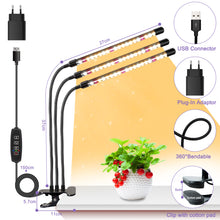 Load image into Gallery viewer, Niello 3head grow lamp LED, full spectrum plant light with timer, 3 color modes and 10 levels dimmable, growth lamp for indoor plants, houseplants