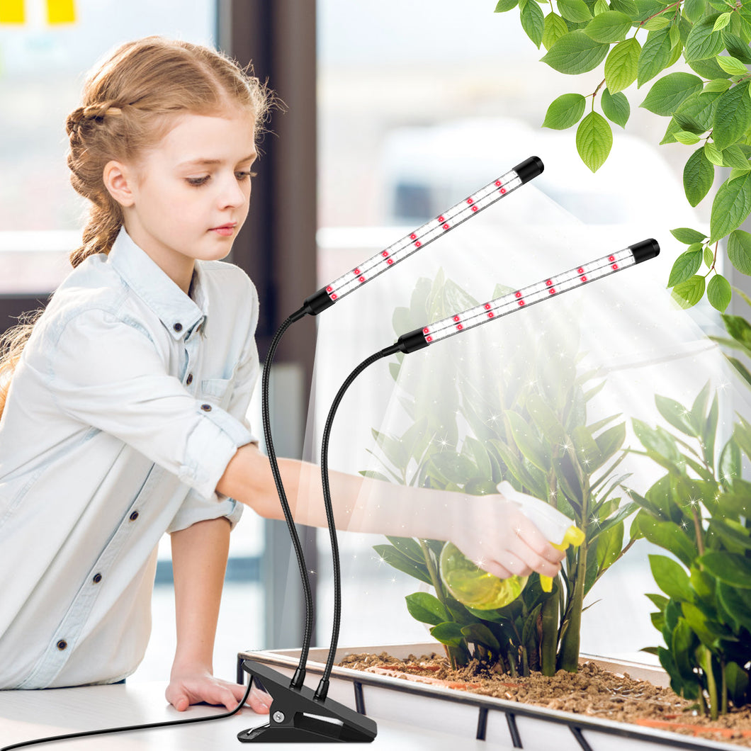 V2 2 Head LED Plant Lamp, Full Spectrum Plant Light with Auto on/off Timer 6/12/18H, 3 color modes and 5 levels dimmable, growth lamp for indoor plants, houseplants