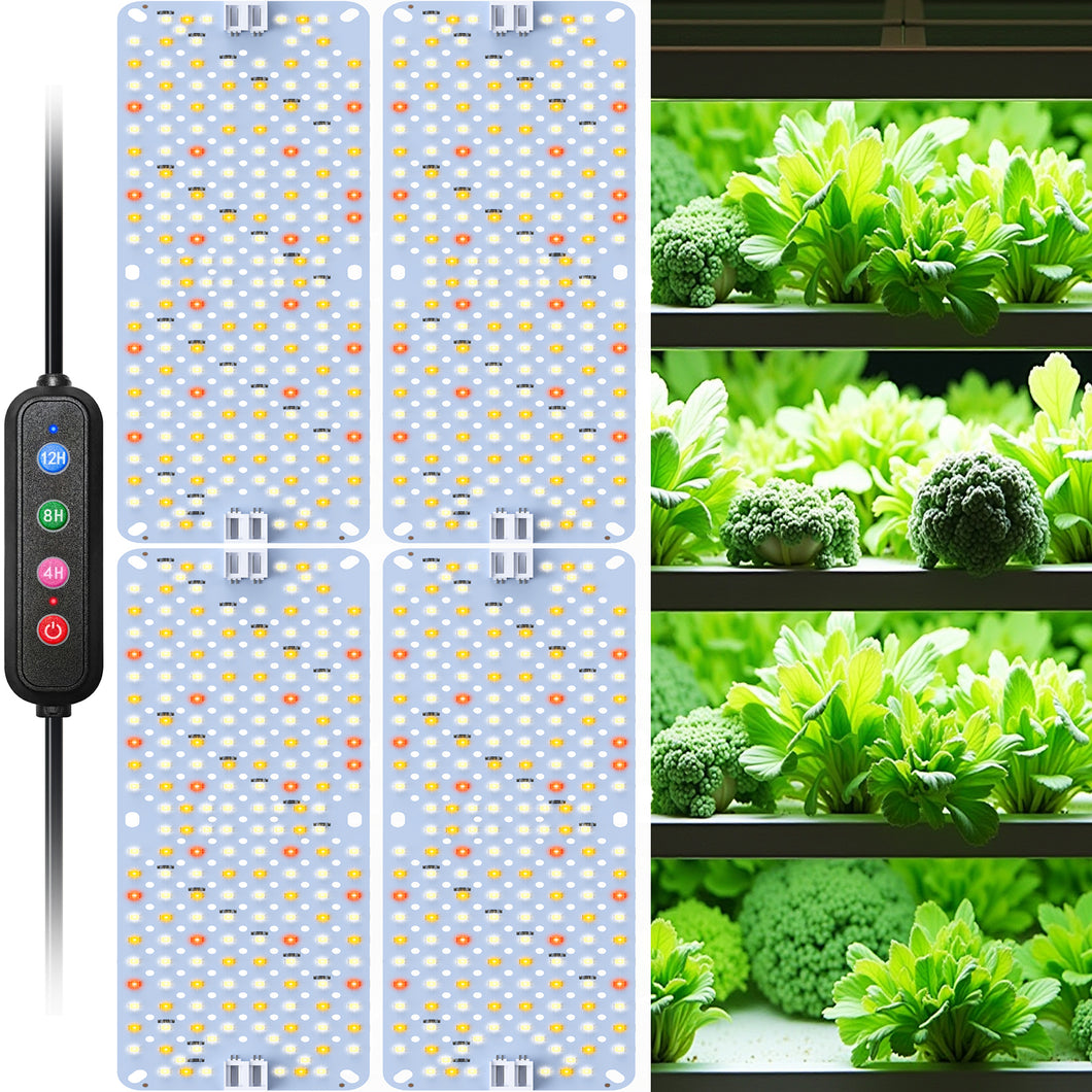 4 Pack Full Spectrum Grow Lights, 24W Plant Grow Lights for Indoor Plants with Daisy Chain Function, Sunlike Spectrum, 384 LEDs and 4/8/12/16/20H Timer for Seed Starting