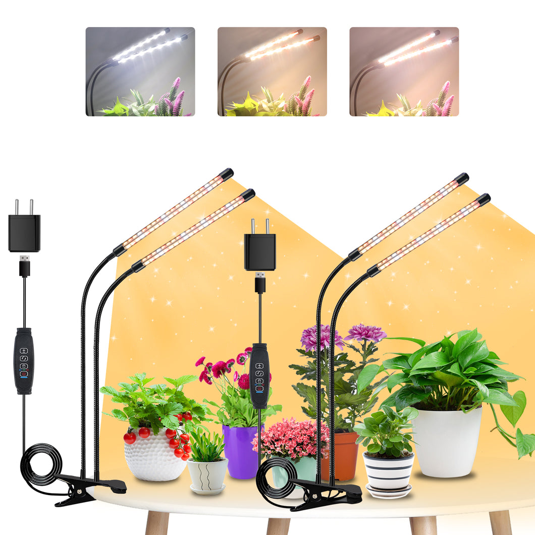 2Pack 2 Head LED Plant Lamp, Full Spectrum Plant Light with Auto on/off Timer, 3 color modes and 10 levels dimmable, growth lamp for indoor plants, houseplants
