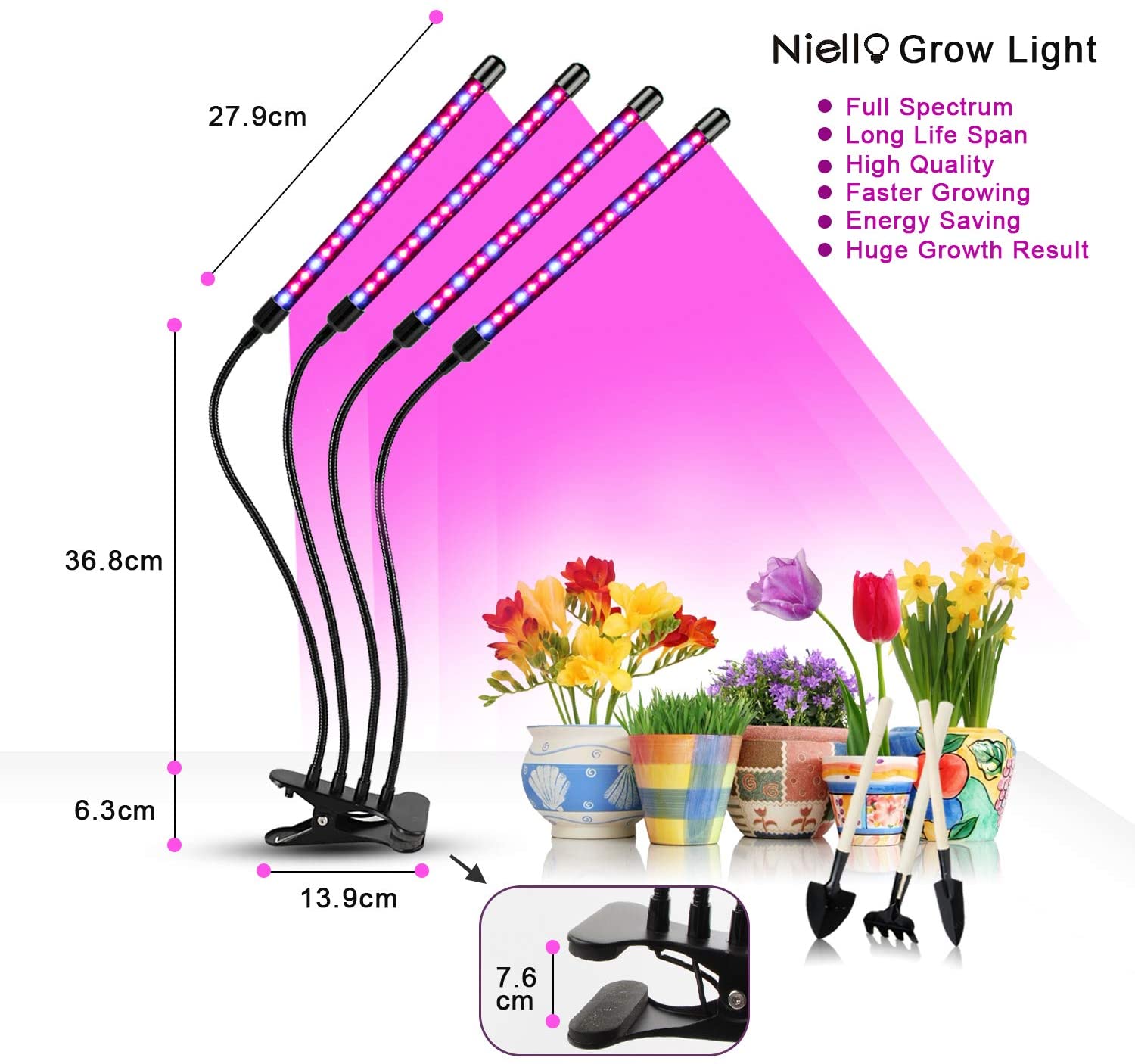 gardguard led plant grow light NIELLO 4-Heads Full Spectrum Plant Grow Light, Plant Light for Indoor  Plants. Grow Lamp for Seed Starting